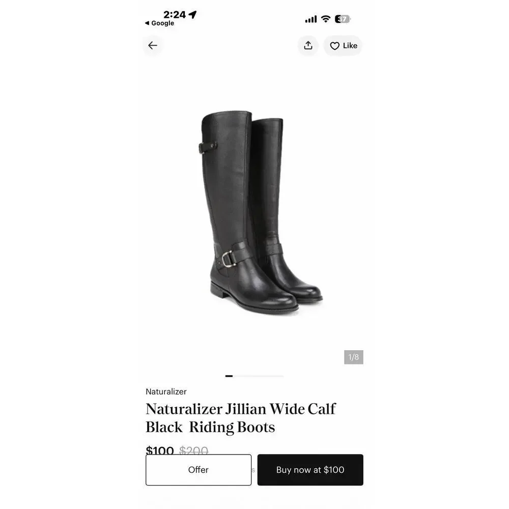 Naturalizer Jean Knee High Boots, Black Leather, Women's 7.5M New Without Tags